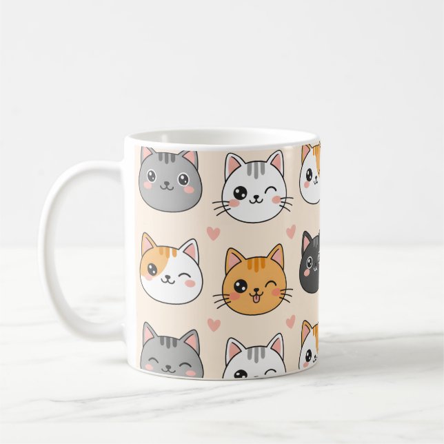 Süße Katzengesichter Kawaii Katzenmuster  Kaffeetasse (Links)