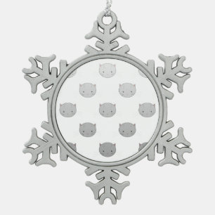 Süße Katzengesichter Muster Grau Schneeflocken Zinn-Ornament