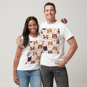 Süße Katzengesichter und Miaumuster lustiges Katze T-Shirt