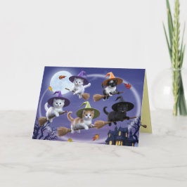 Süße Katzenhexen Halloween-Karte Feiertagskarte