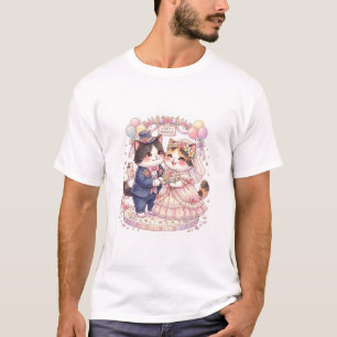 Süße Katzenhochzeit Frisch Vermähltes Paar Kawaii T-Shirt