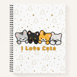 Süße Katzenillustration Ich liebe Katzen Kawaii Ca Notizbuch