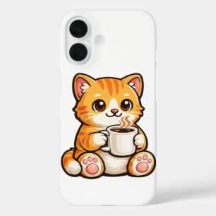 Süße Katzenkaffee – Gemütliche orange Katze trinkt iPhone 16 Hülle