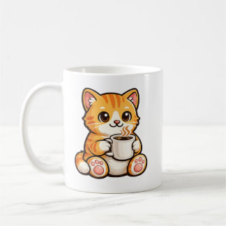 Süße Katzenkaffee – Gemütliche orange Katze trinkt Kaffeetasse
