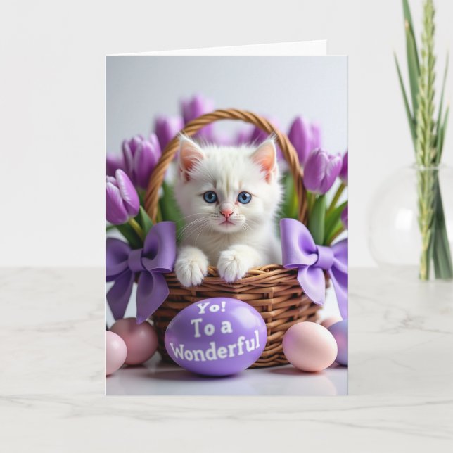 Süße Katzenkörbchen-Frühlingskarte Karte (Vorderseite)