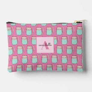 Süße Katzenmädchen rosa Monogramm Zubehörtasche