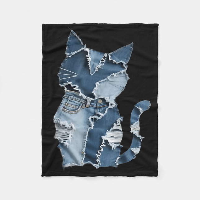 Süße Katzenmuster-Denim-Patchwork-Lustiger Katzenl Fleecedecke (Vorderseite)