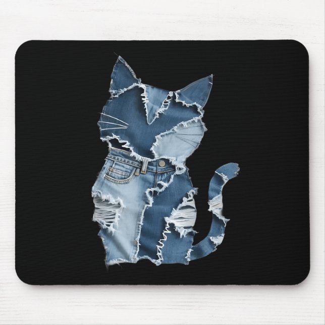Süße Katzenmuster-Denim-Patchwork lustiger Katzenl Mousepad (Vorne)