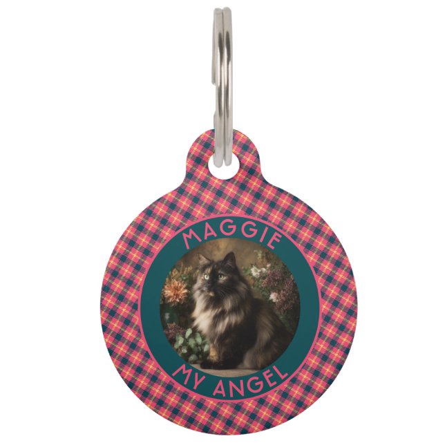 Süße Katzenmutter-Geschenk Gingham-Muster Haustiermarke (Vorderseite)