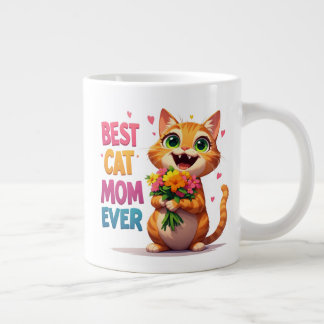 Süße Katzenmutter hält Blumen und Herzen 🐱 Jumbo-Tasse