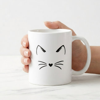 Süße Katzenohren & Schnurrhaare Herz Nase Grafik Kaffeetasse