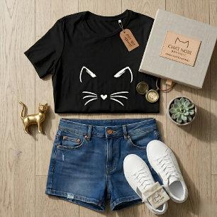 Süße Katzenohren & Schnurrhaare Herz Nase Grafik Tri-Blend Shirt