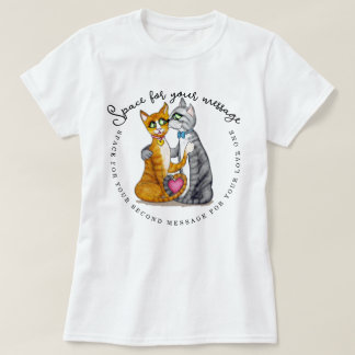 Süße Katzenpaar-Illustration mit kreisförmigem ben T-Shirt