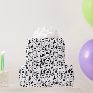 Süße Katzenpfoten-Muster Schwarz Weiß Geschenkpapier