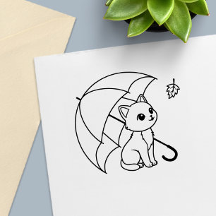 Süße Katzenregenschirmblatt Permastempel