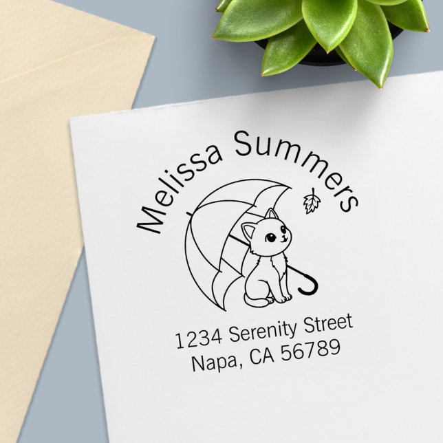 Süße Katzenregenschirmblattbogen-Adresse Permastempel (Von Creator hochgeladen)