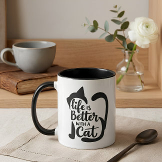 Süße Katzensilhouette Das Leben ist besser mit ein Tasse