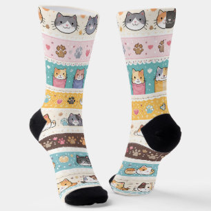 Süße Katzenstreifen-Socken Anbetungswürdige Kawa Socken
