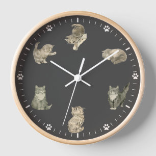 Süße Katzenuhr - Graue Vintage-Katzenillustratione Uhr