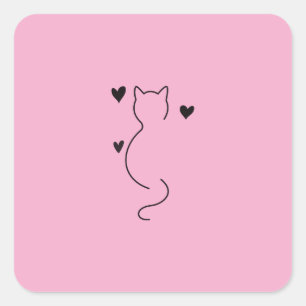 süße Katzenzeichnung mit rosa Hintergrund Quadratischer Aufkleber