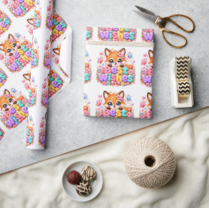 Süße Kawaii Alles Gute Fuchs Name Pastell Rosa Flo Geschenkpapier