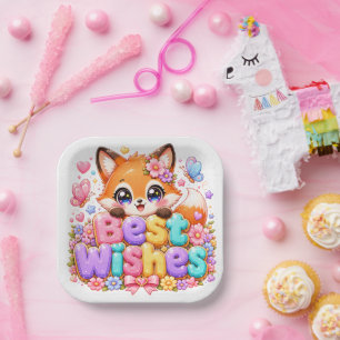 Süße Kawaii Alles Gute Fuchs Name Pastell Rosa Flo Pappteller