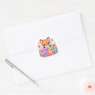 Süße Kawaii Alles Gute Fuchs Name Pastell Rosa Flo Quadratischer Aufkleber