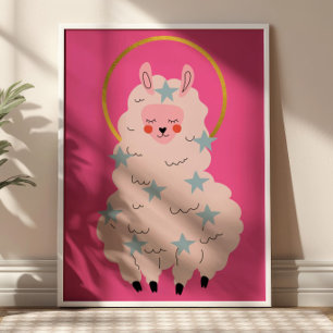 Süße Kawaii-Alpaka-Pastellrosa-Kinderzimmer Poster