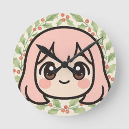 Süße Kawaii-Anime-Girl-Wanduhr – Pastell Chibi C Runde Wanduhr