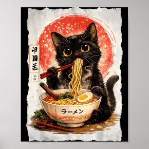 Süße Kawaii Anime Katze schwarze Katze isst Ramen Poster