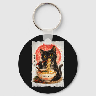 Süße Kawaii Anime-Katze, schwarze Katze isst Ramen Schlüsselanhänger