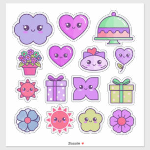 Süße Kawaii-Aufkleber Set mit Herzen Blumen Aufkleber