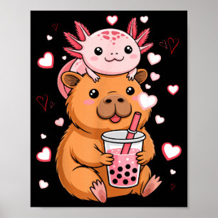 Süße Kawaii Axolotl Capybara Bubble Tea Jungen Mäd Poster
