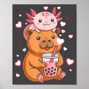Süße Kawaii Axolotl Capybara Bubble Tea Jungen Mäd Poster
