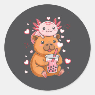 Süße Kawaii Axolotl Capybara Bubble Tea Jungen Mäd Runder Aufkleber