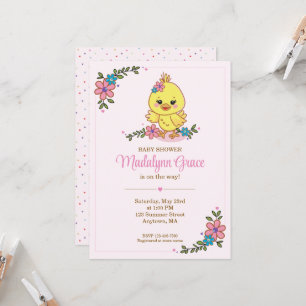 Süße Kawaii-Baby-Küken-Baby-Party-Einladung Rosa Einladung