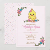 Süße Kawaii-Baby-Küken-Baby-Shower-Einladung Rosa