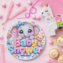 Süße Kawaii-Baby-Shower-Elefant-Pastellrosa-Teddy