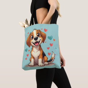 Süße Kawaii-Beagle mit Herzen Spielende Hunde-Kuns