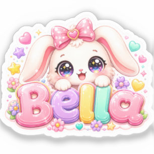 Süße Kawaii Bella Bunny Name Pastell Rosa Floral A Aufkleber