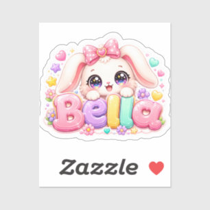 Süße Kawaii Bella Bunny Name Pastell Rosa Floral A Aufkleber