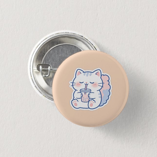 Süße Kawaii-Boba-Katze-Bubble-Tea-Anstecknadel Button (Vorne & Hinten)