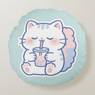 Süße Kawaii-Boba-Katze Bubble Tea Runde Wurfkissen Rundes Kissen