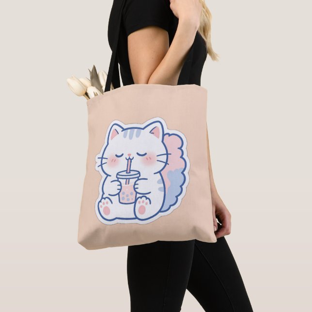 Süße Kawaii-Boba-Katze Bubble Tea-Tasche (Von Nahem)