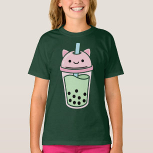 Süße Kawaii Bubble Tea Katze Tasse Pastell Cartoon T-Shirt