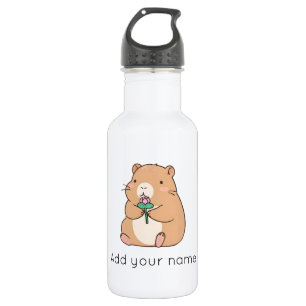 Süße Kawaii Capybara mit rosa Lotusblume Edelstahlflasche