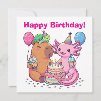 Süße Kawaii Capybara und Axolotl Geburtstagsfeier