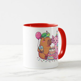 Süße Kawaii Capybara und Axolotl Geburtstagsfeier Tasse