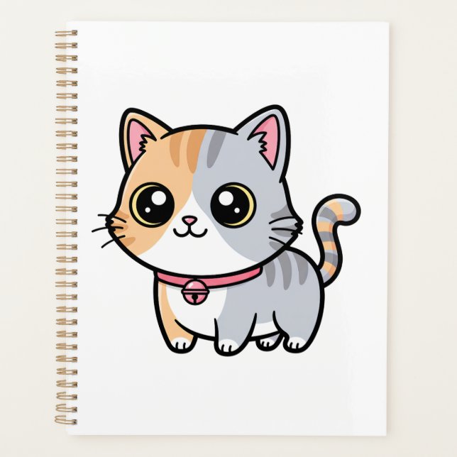 Süße Kawaii Cartoon Katzenmaskottchen Planer (Vorderseite)
