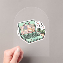 Süße Kawaii Chill Vibes Laptop Katze Topfpflanze A